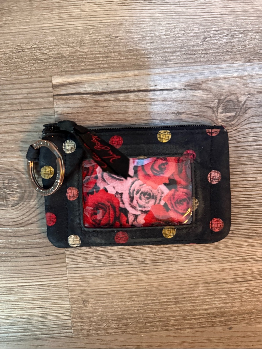 Vera Bradley Black Polka Dot Card Holder with Red Rose Window